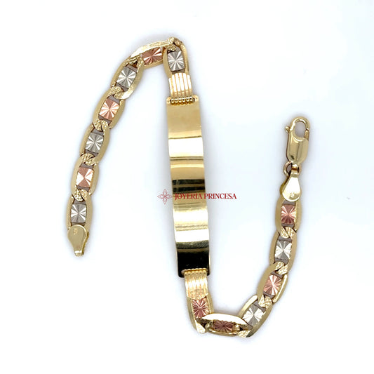 14K Tri-Color Gold ID Bracelet with Star-Cut Links
