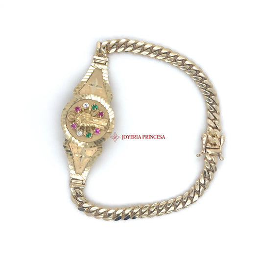 14K Gold Religious Bracelet with Multicolor Stones
