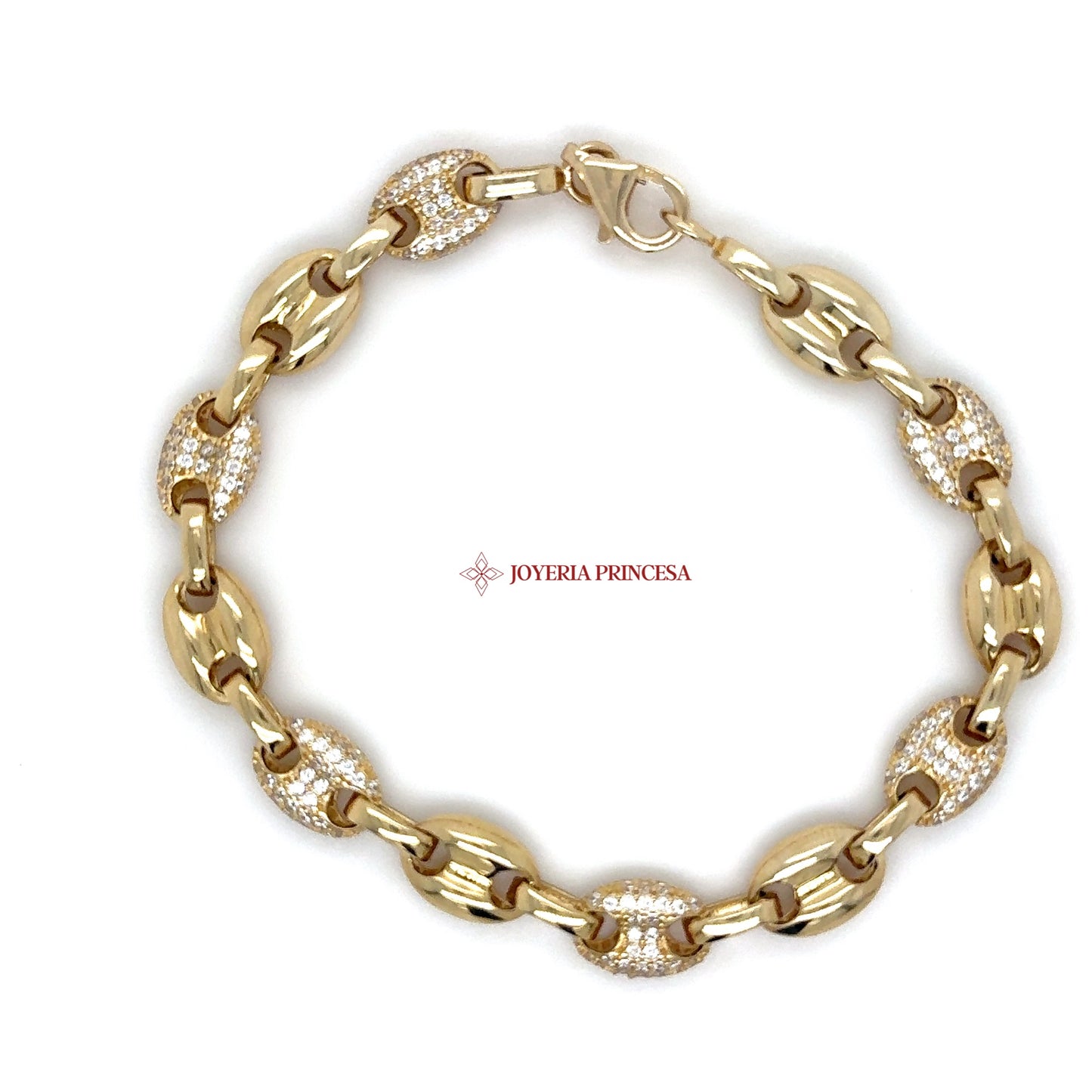 14K Gold Oval Link Bracelet with Pave Accents