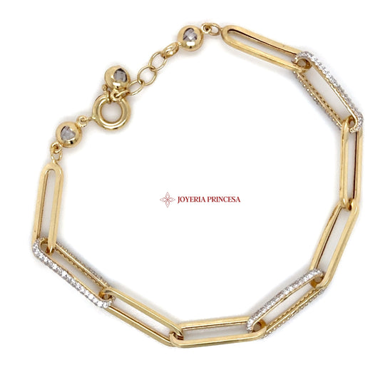 14K Gold Paperclip Link Bracelet with Pave Accents