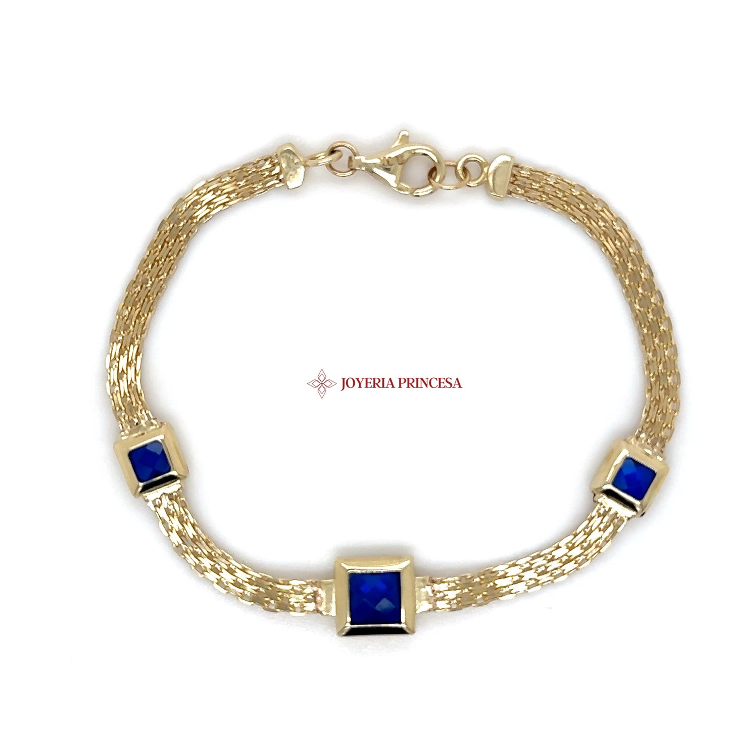 14K Gold Mesh Bracelet with Blue Stones
