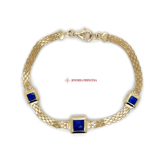 14K Gold Mesh Bracelet with Blue Stones
