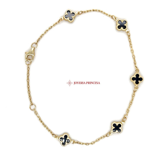 14K Black Gold Clover Station Bracelet