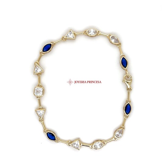 14K Gold Blue & White Gemstone Bracelet