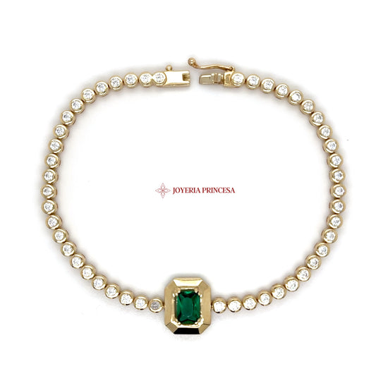 14K Gold Emerald Tennis Bracelet