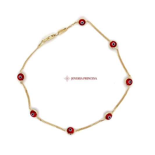14K Gold Evil Eye Red Enamel Bracelet