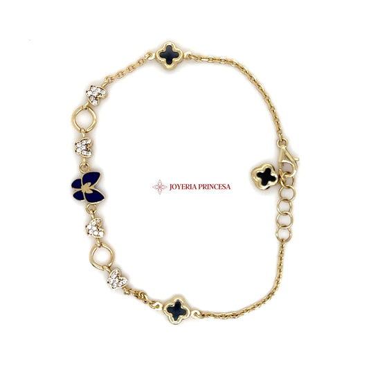 14K Gold Butterfly & Clover Bracelet