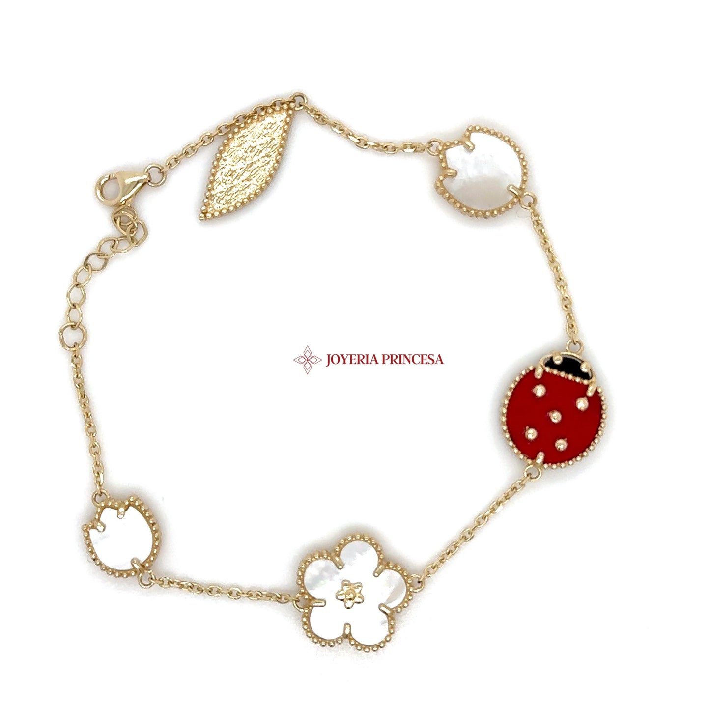 14K Gold Ladybug & Floral Bracelet
