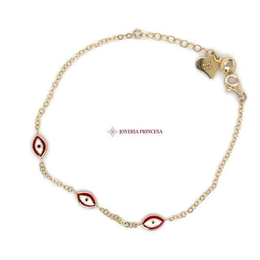 14K Gold Red Evil Eye Bracelet