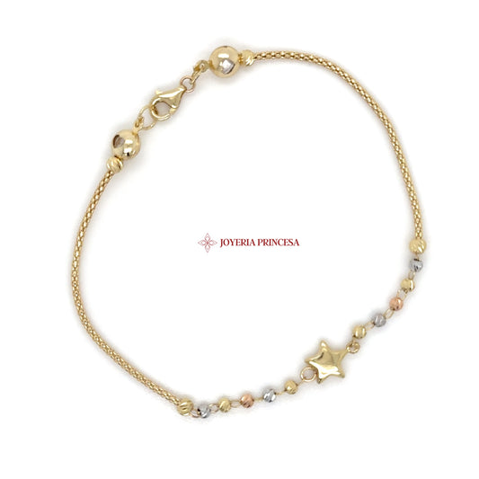 14K Gold Star & Beaded Bracelet