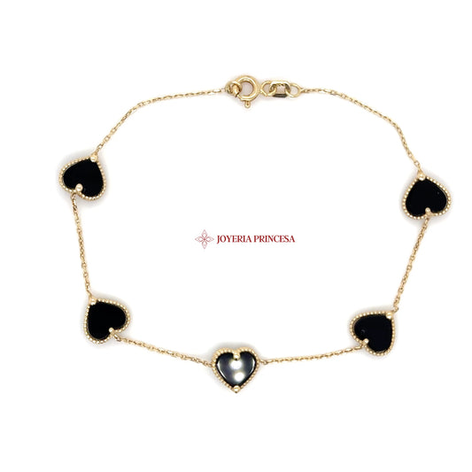 14K Gold Black Heart Bracelet