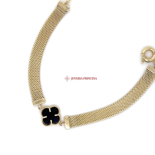 14K Gold Black Clover Mesh Bracelet