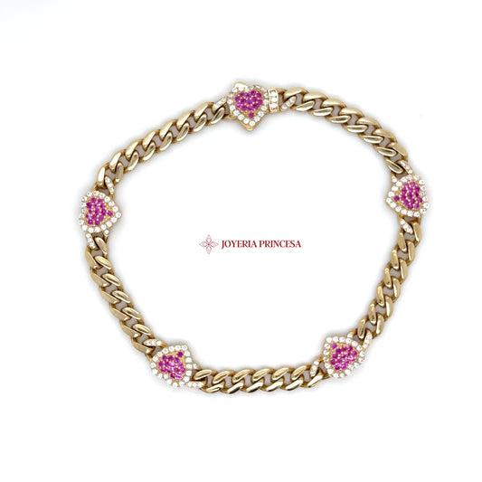 14K Golden Heart Link Bracelet