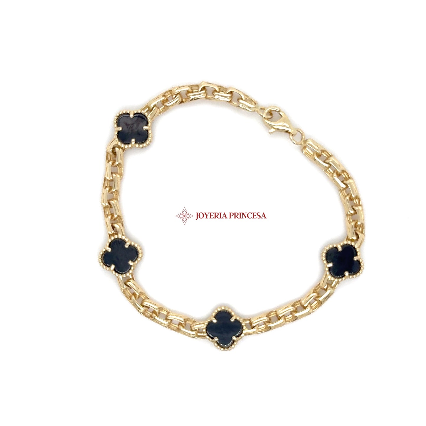 14K Gold and Onyx Floral Bracelet