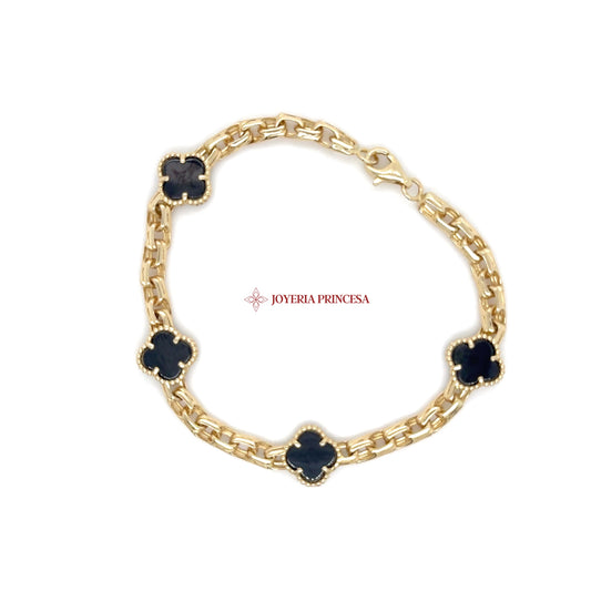 14K Gold and Onyx Floral Bracelet