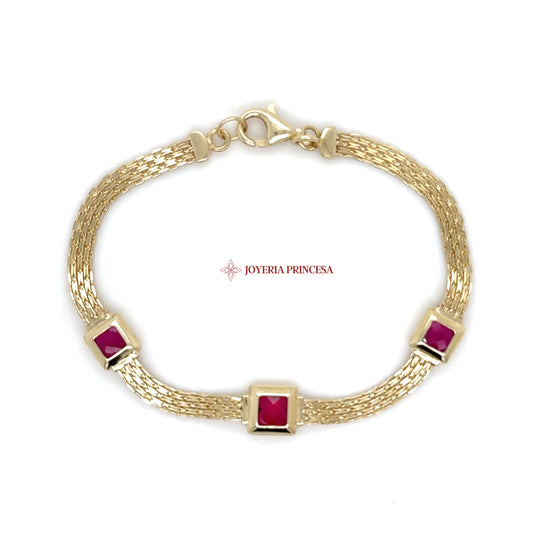 14K Elegant Ruby-Accent Woven Bracelet