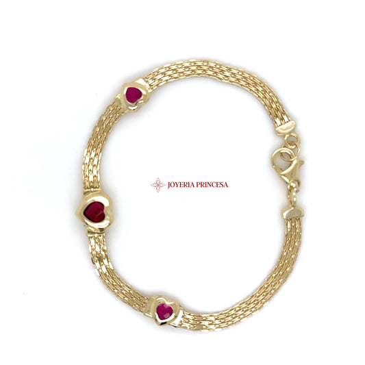 14K Golden Heart-Cut Ruby Bracelet