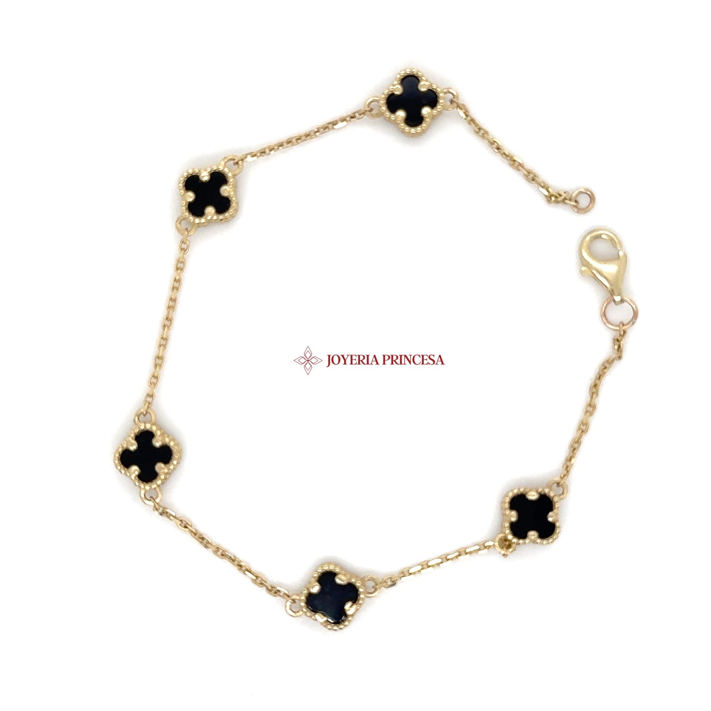 14K Gold Black Enamel Charm Bracelet
