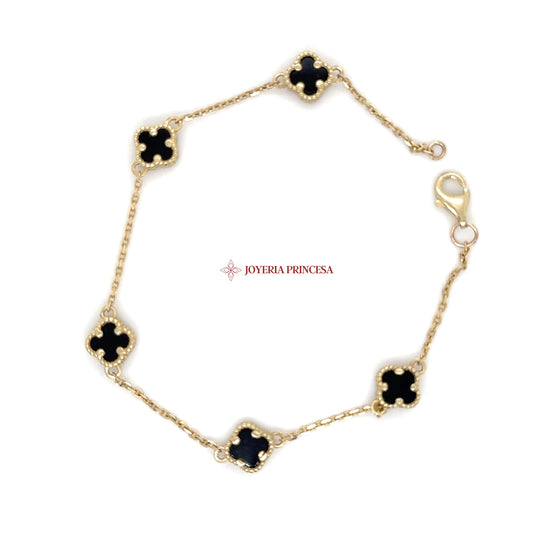 14K Gold Black Enamel Charm Bracelet