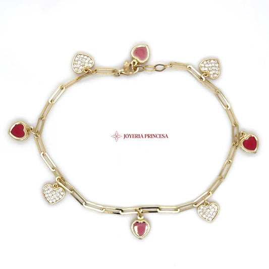 14K Gold Heart Charm Bracelet