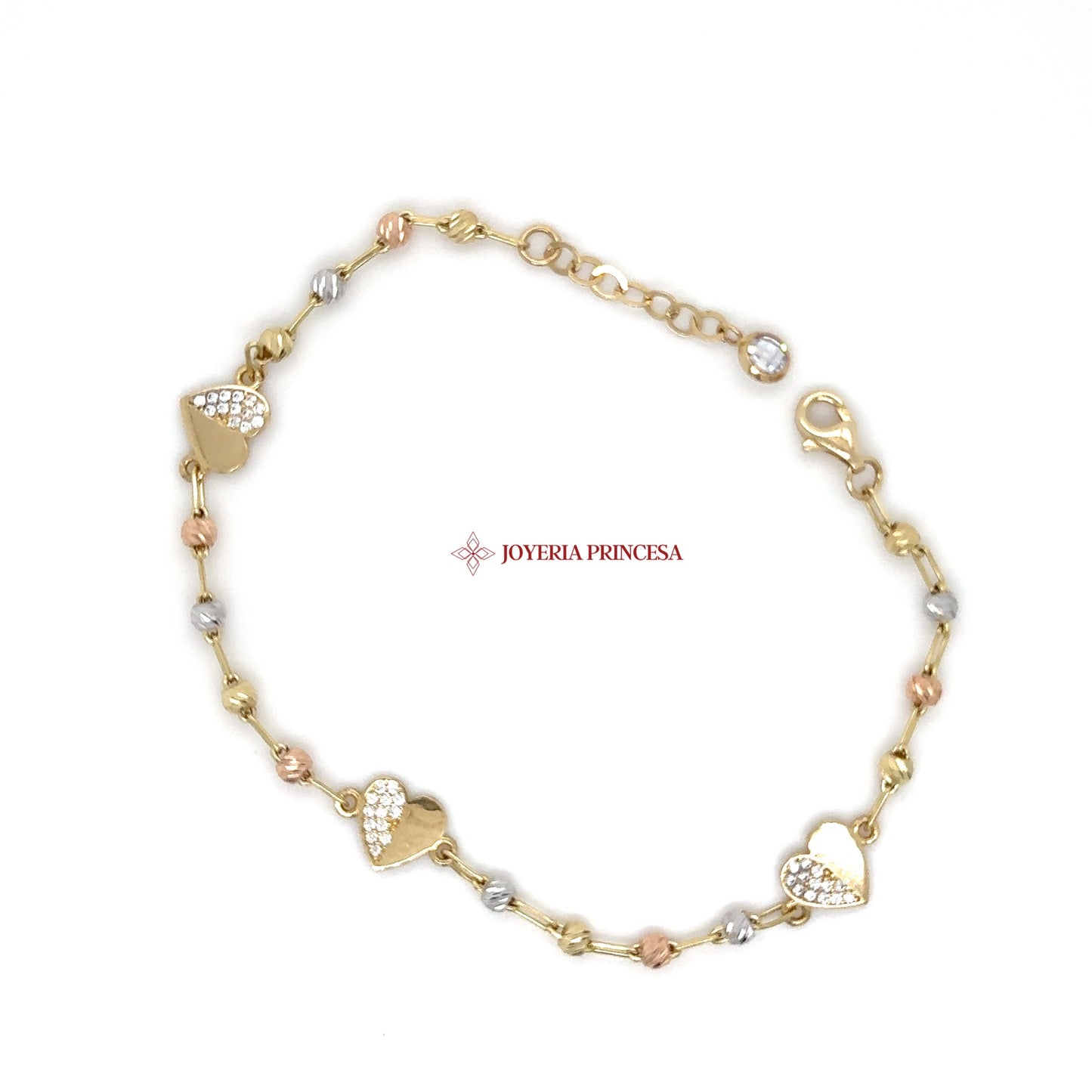 14K Elegant Heart Charm Bracelet