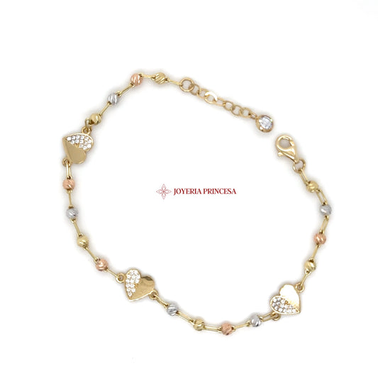 14K Elegant Heart Charm Bracelet