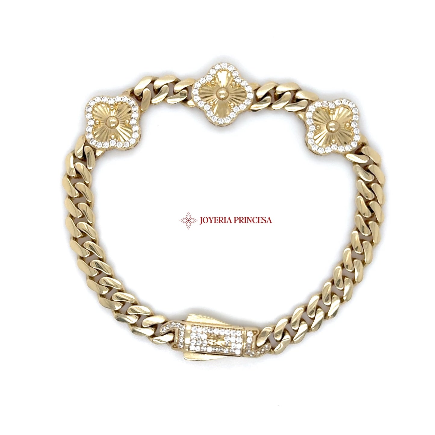 14K Elegant Floral Link Gold Bracelet