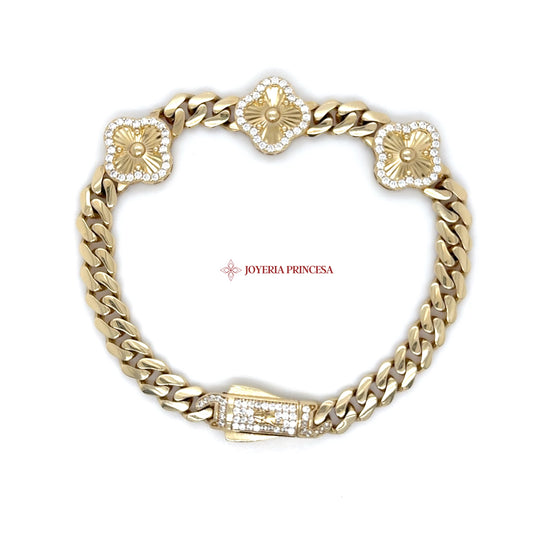 14K Elegant Floral Link Gold Bracelet
