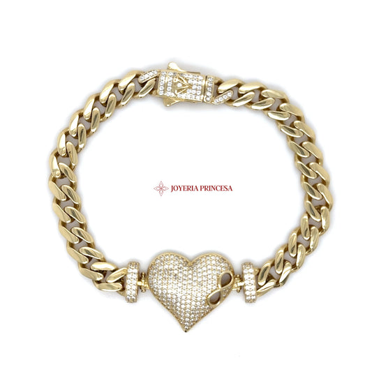 14K Heart Charm Link Bracelet