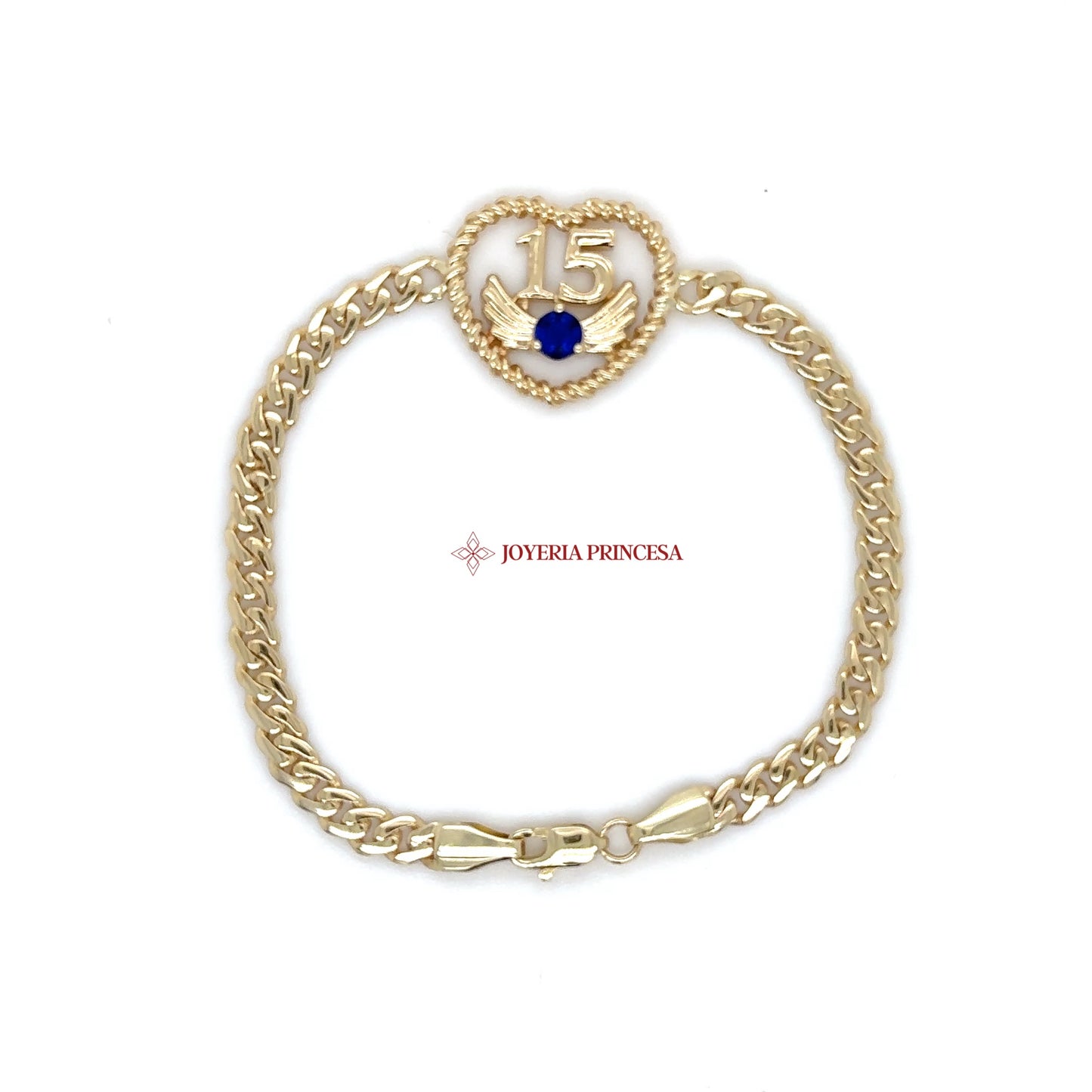 14K Heart-Crowned Quinceanera Bracelet