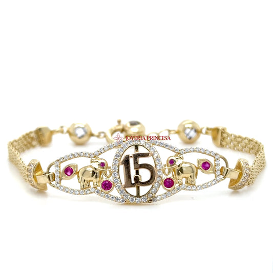 14K Elegant Ruby and Elephant Quinceanera Bracelet