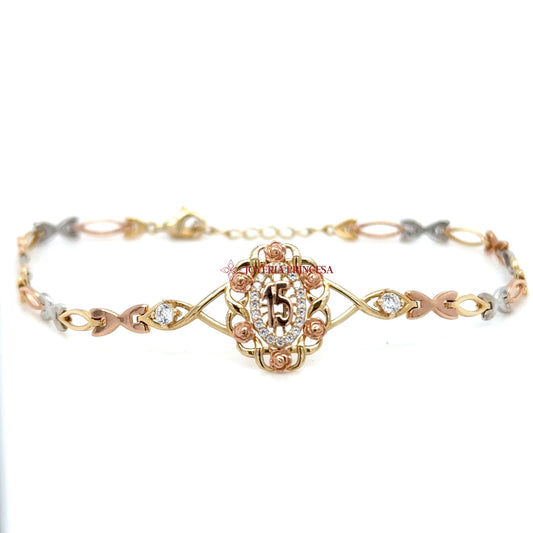 14K Elegant Floral Accent Quinceanera Bracelet