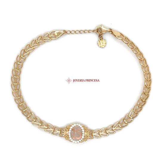 14K Elegant Leaf Motif  Quinceanera Bracelet