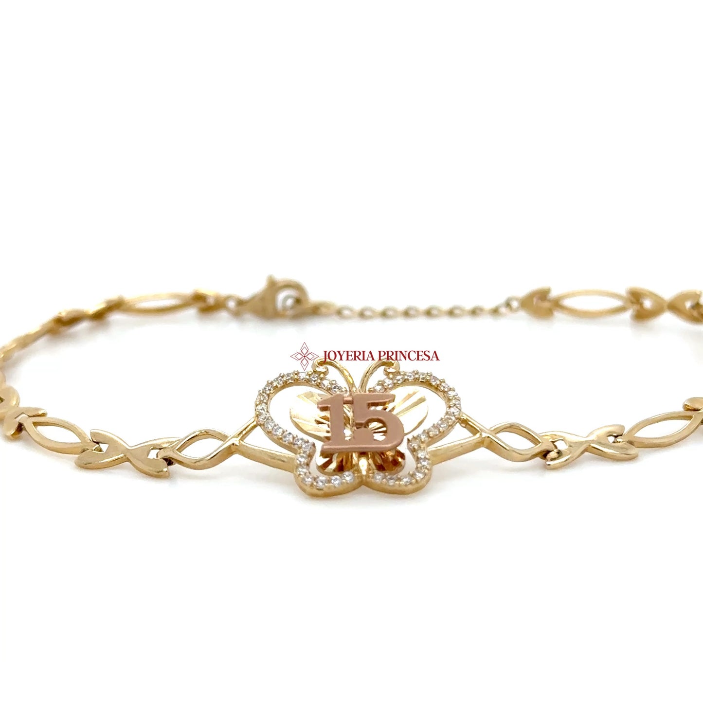 14K Elegant Quinceanera Butterfly Charm Bracelet