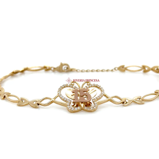 14K Elegant Quinceanera Butterfly Charm Bracelet