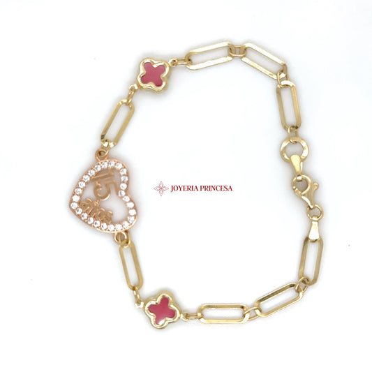 14K Heart and Red Charm Bracelet