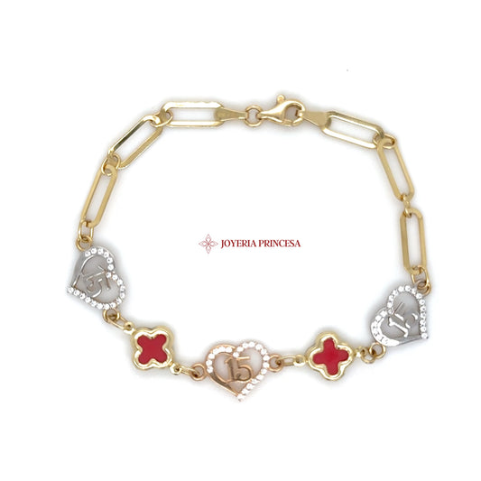 14K Heart Charm and Link Bracelet