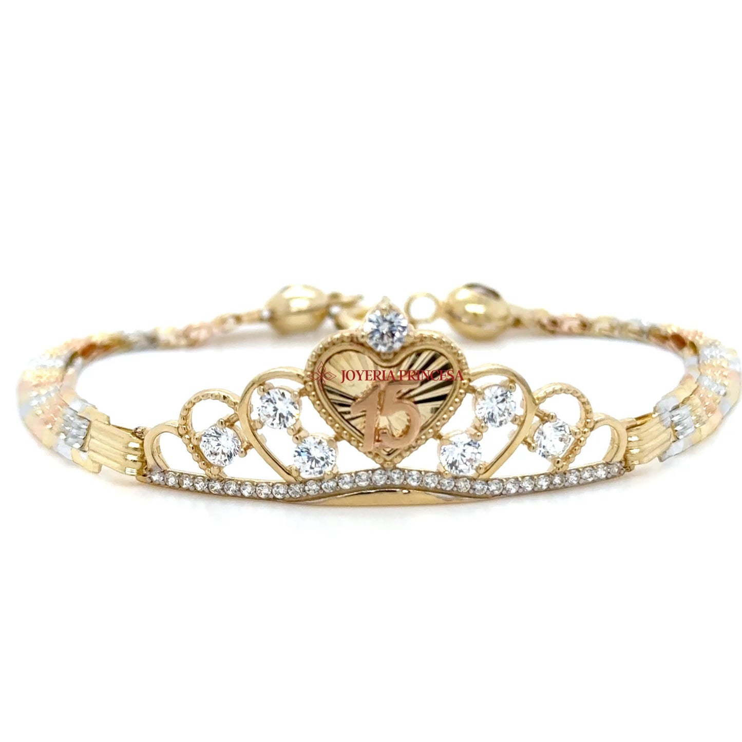 14K Heart-Centric Quinceanera Bracelet