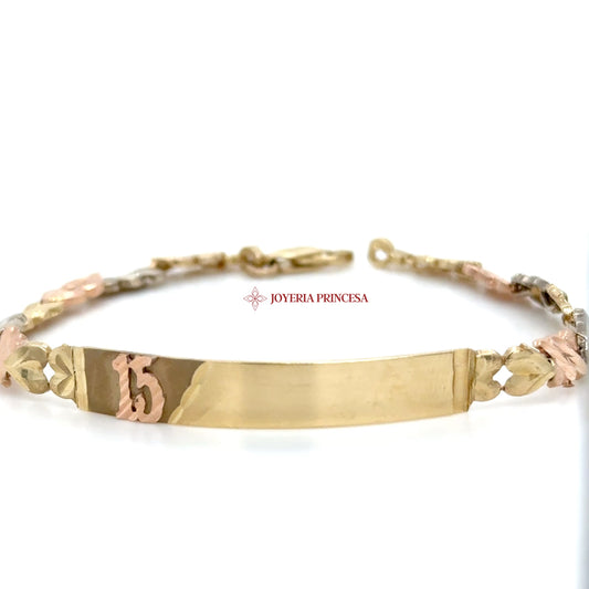 14K Gold and Rose Quinceanera Accent Bracelet