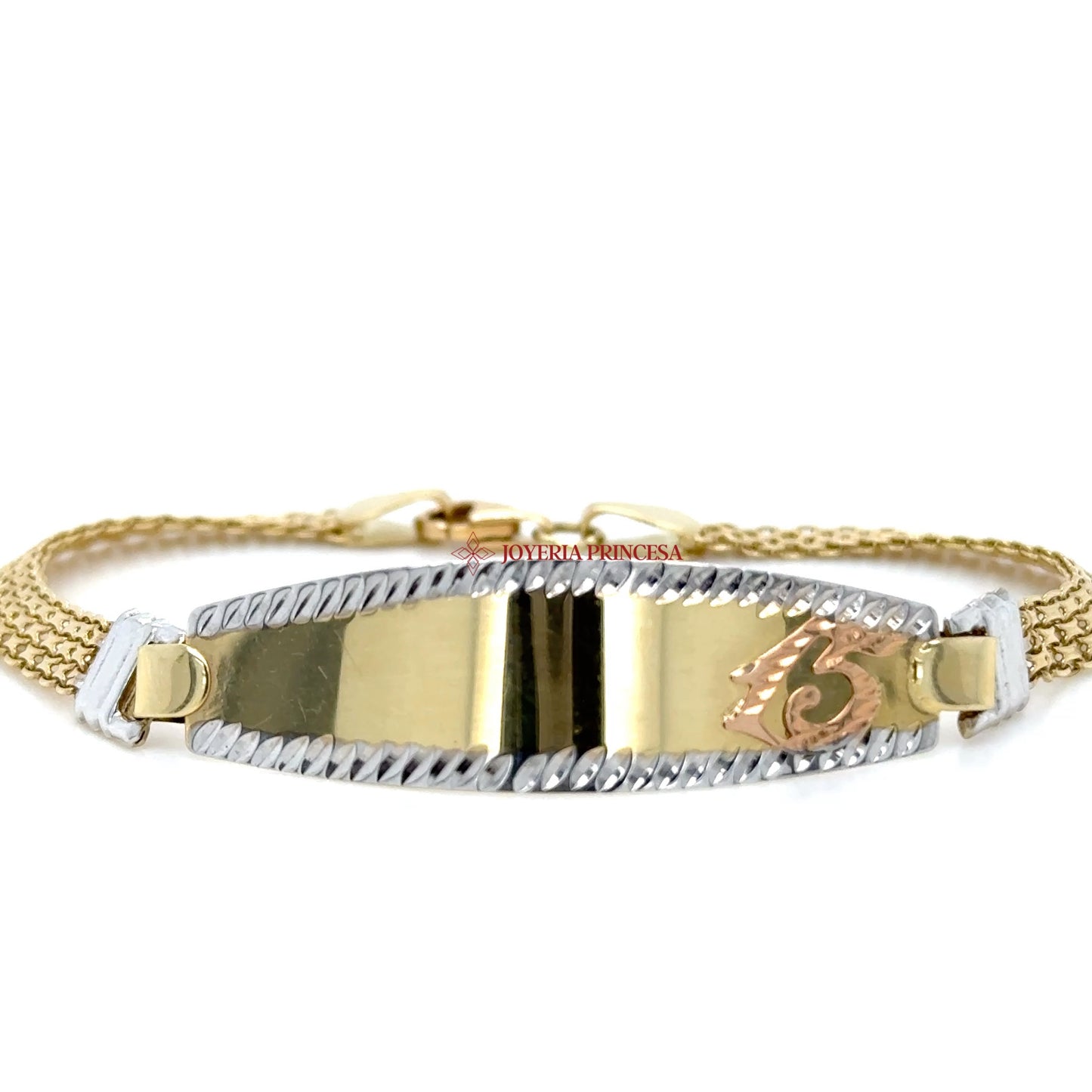 14K Quinceanera Woven Bracelet with Nameplate