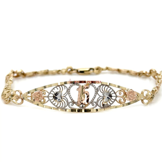 14K Elegant Quinceanera Filigree Bracelet