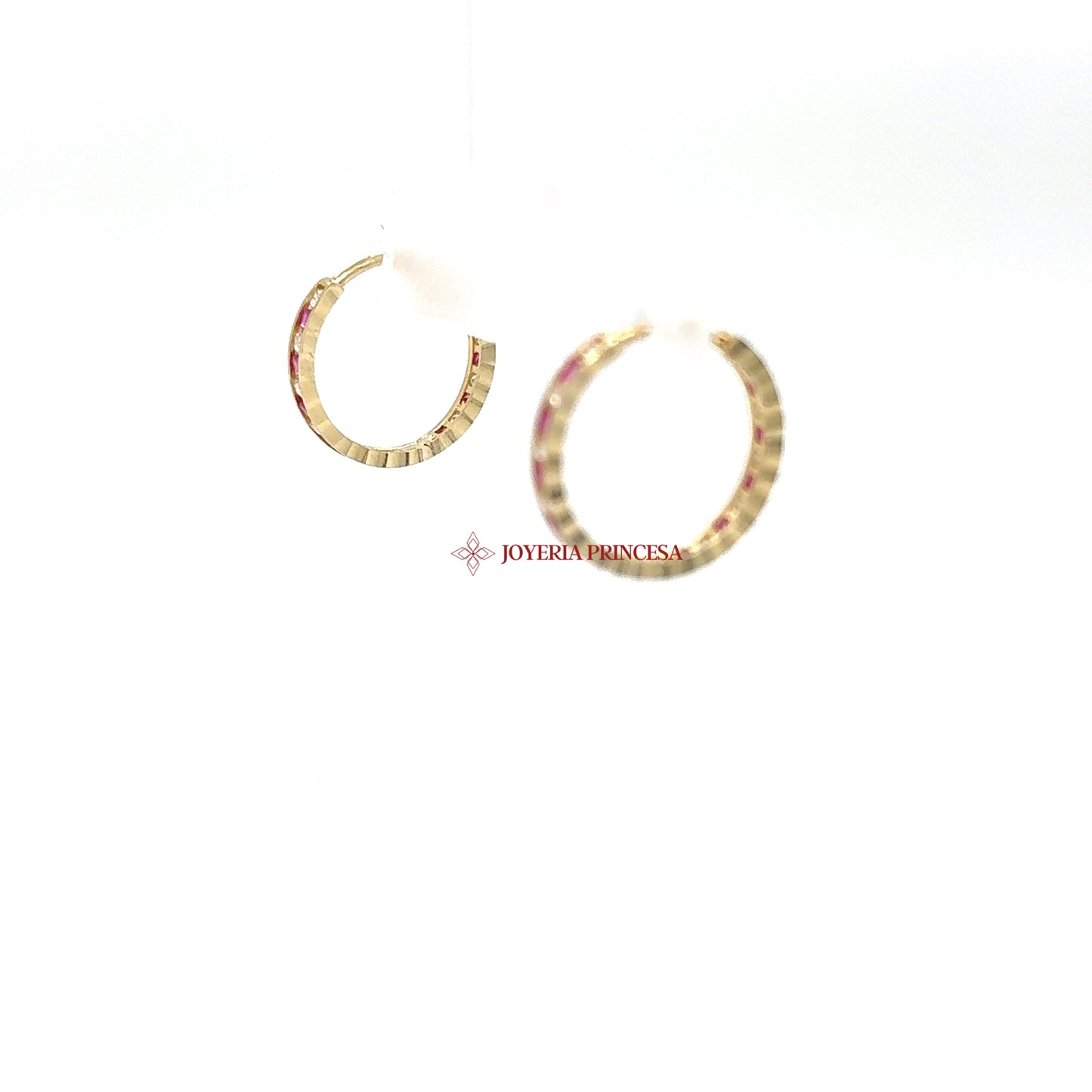 14K Gold Ruby-Inspired Hoop Earrings — UN-0697