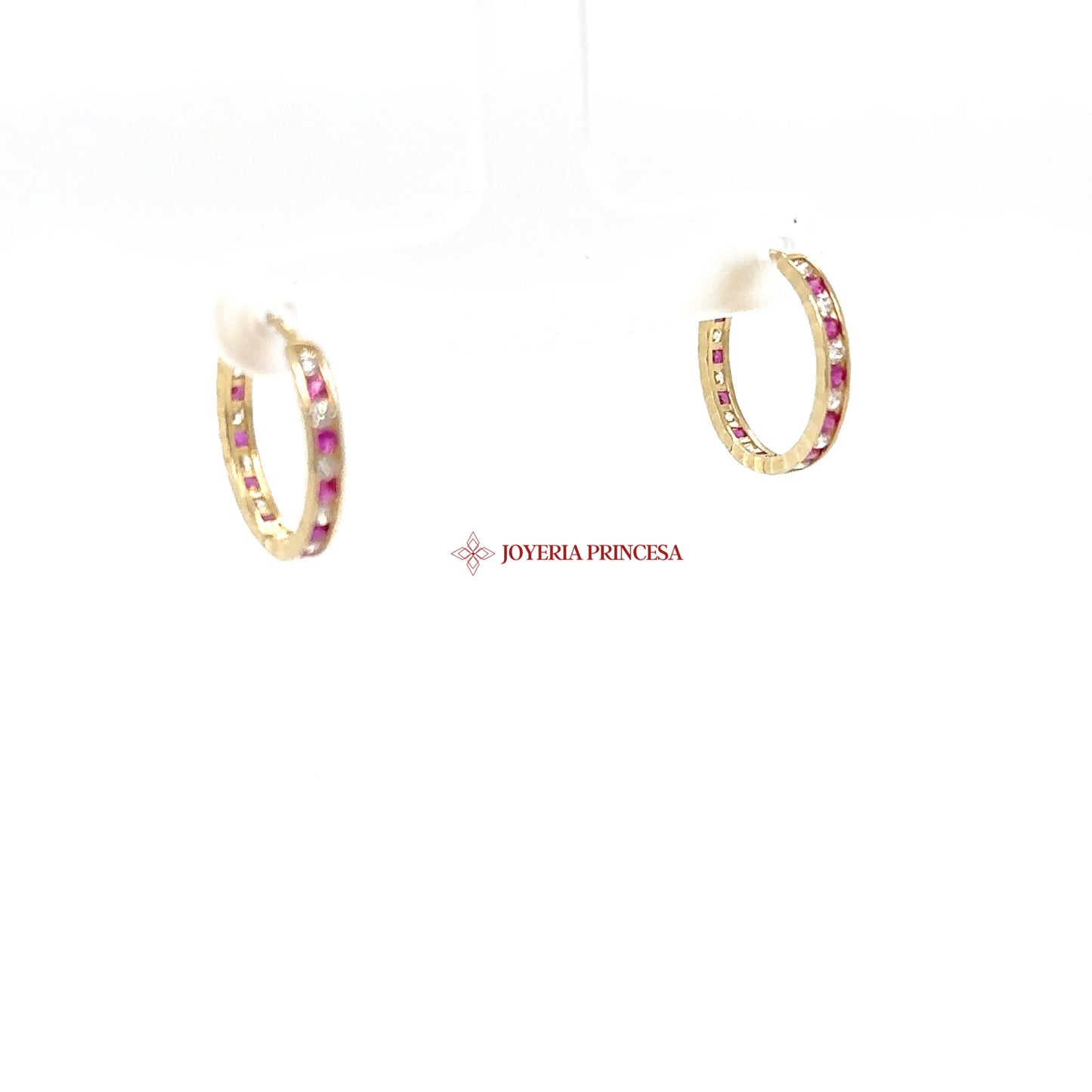 14K Gold Ruby-Inspired Hoop Earrings — UN-0697