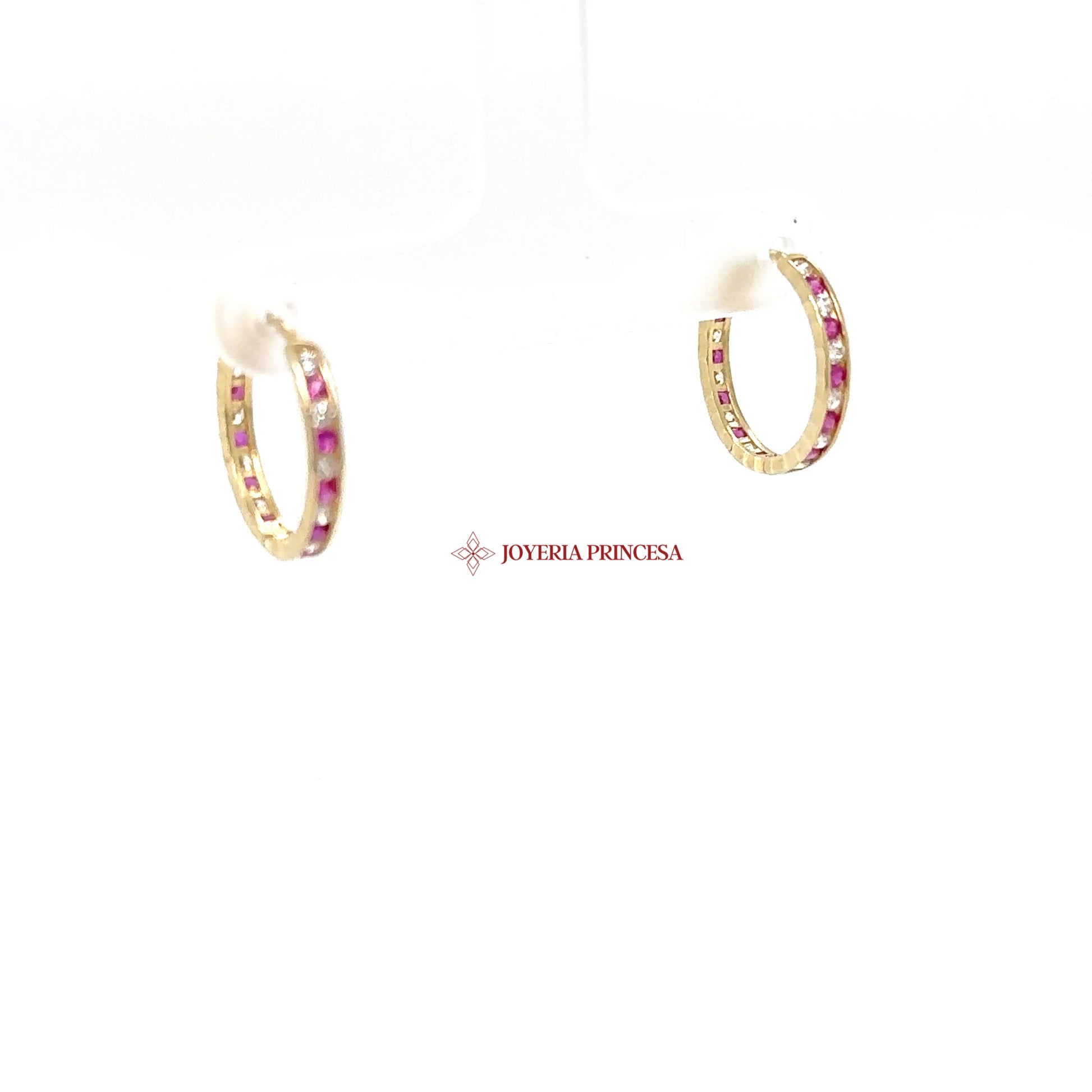 14K Gold Ruby-Inspired Hoop Earrings — UN-0697