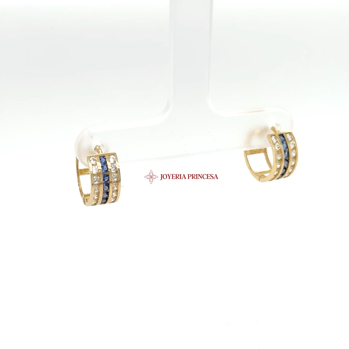 14K Gold Triple Row Sapphire & Diamond-Inspired Earrings — UN-0701