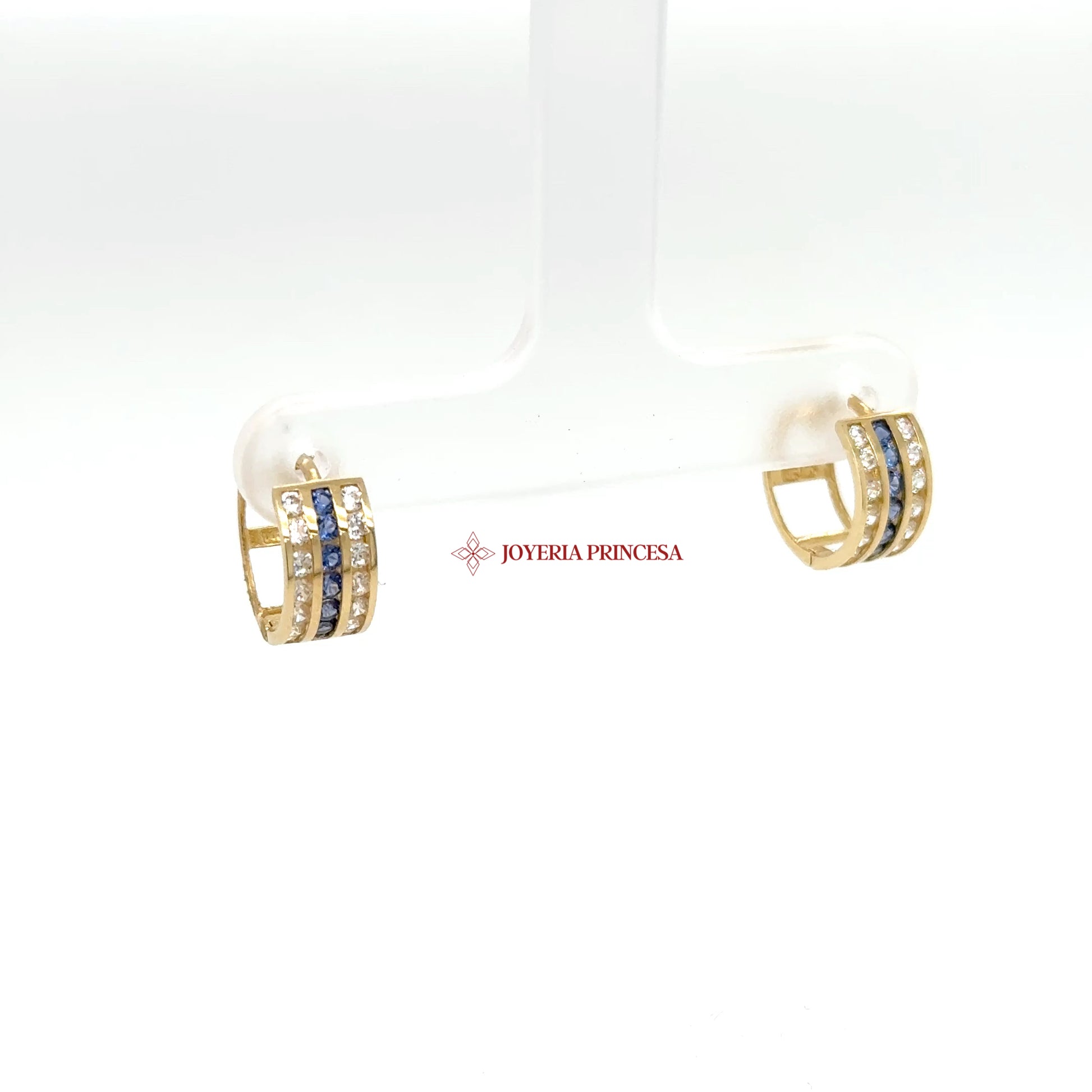 14K Gold Triple Row Sapphire & Diamond-Inspired Earrings — UN-0701