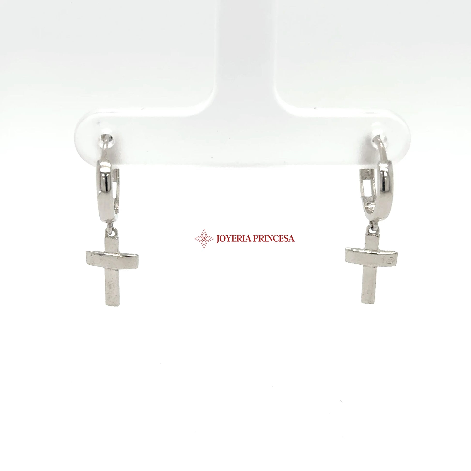 14K White Gold Cross Dangle Hoop Earrings — UN-0703