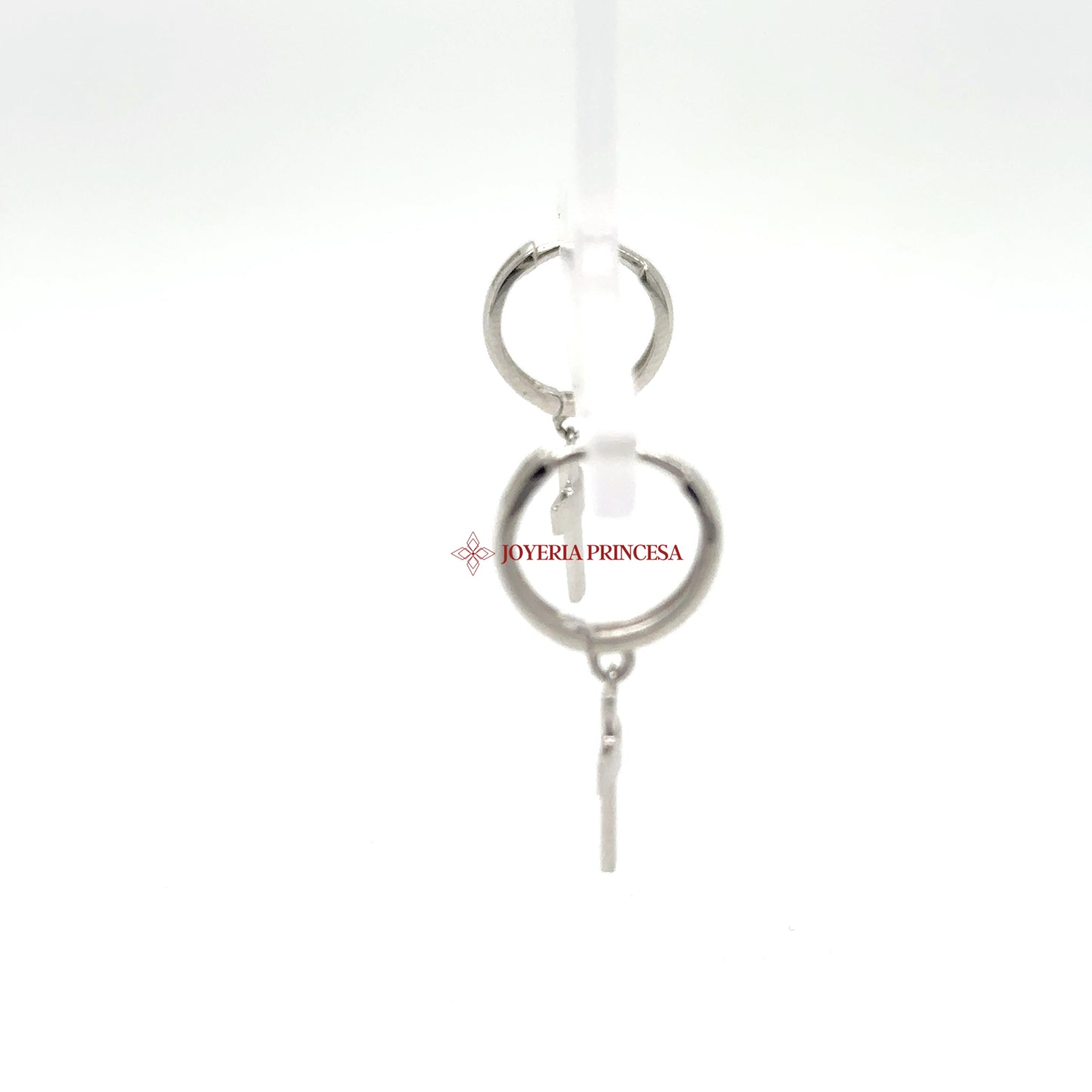 14K White Gold Cross Dangle Hoop Earrings — UN-0703