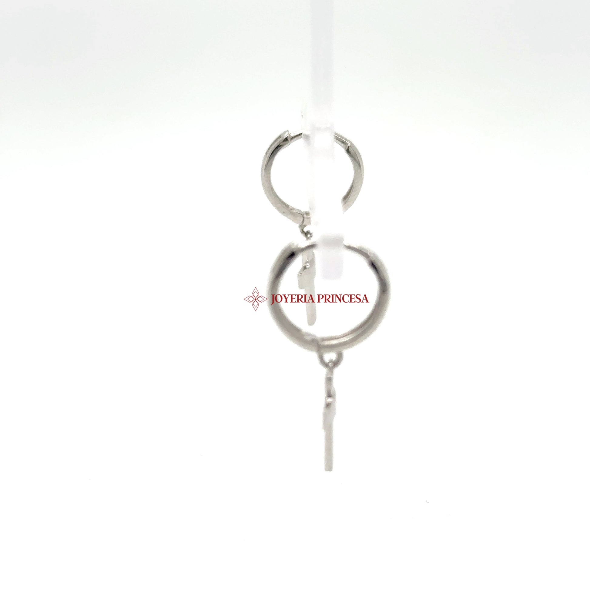 14K White Gold Cross Dangle Hoop Earrings — UN-0703