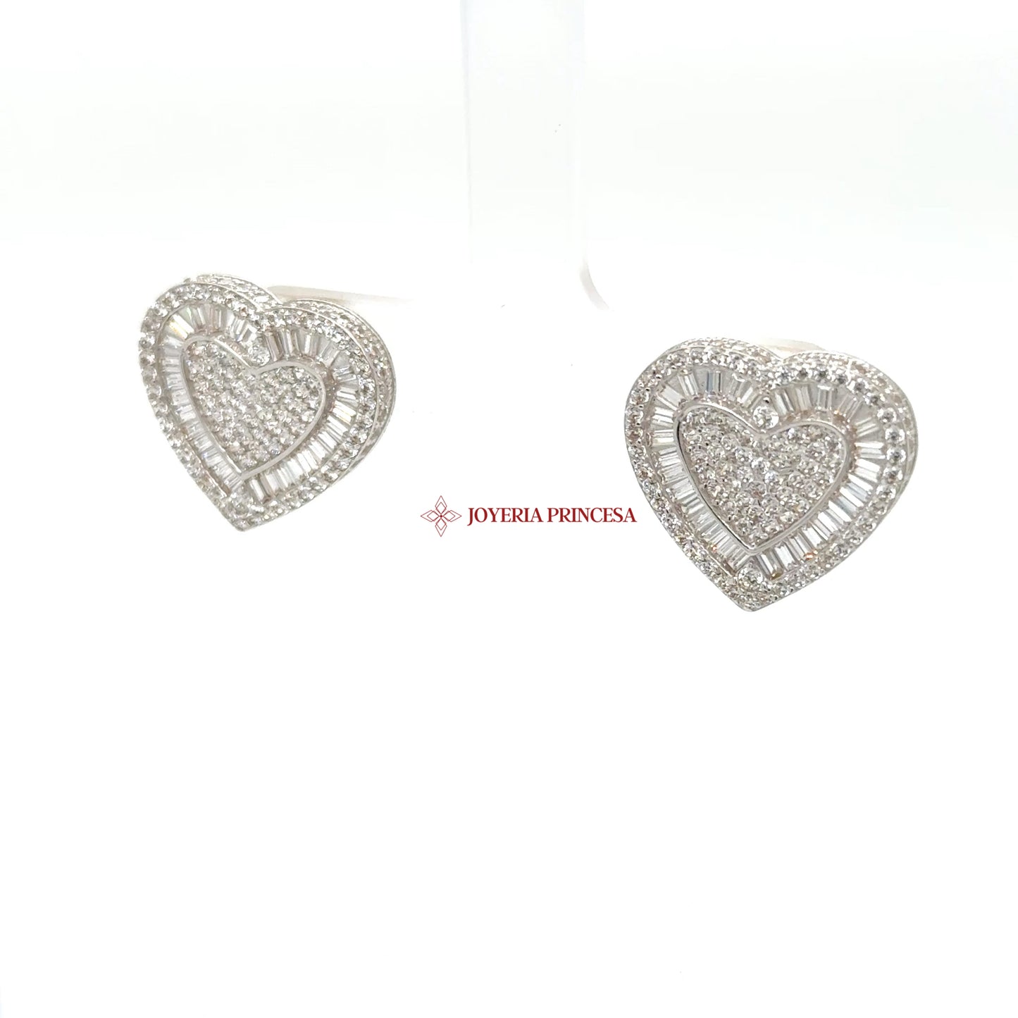 14K White Gold Heart Diamond-Inspired Stud Earrings — UN-0707
